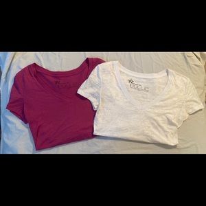 Pink and White Nollie V-neck T-shirts (Size S)